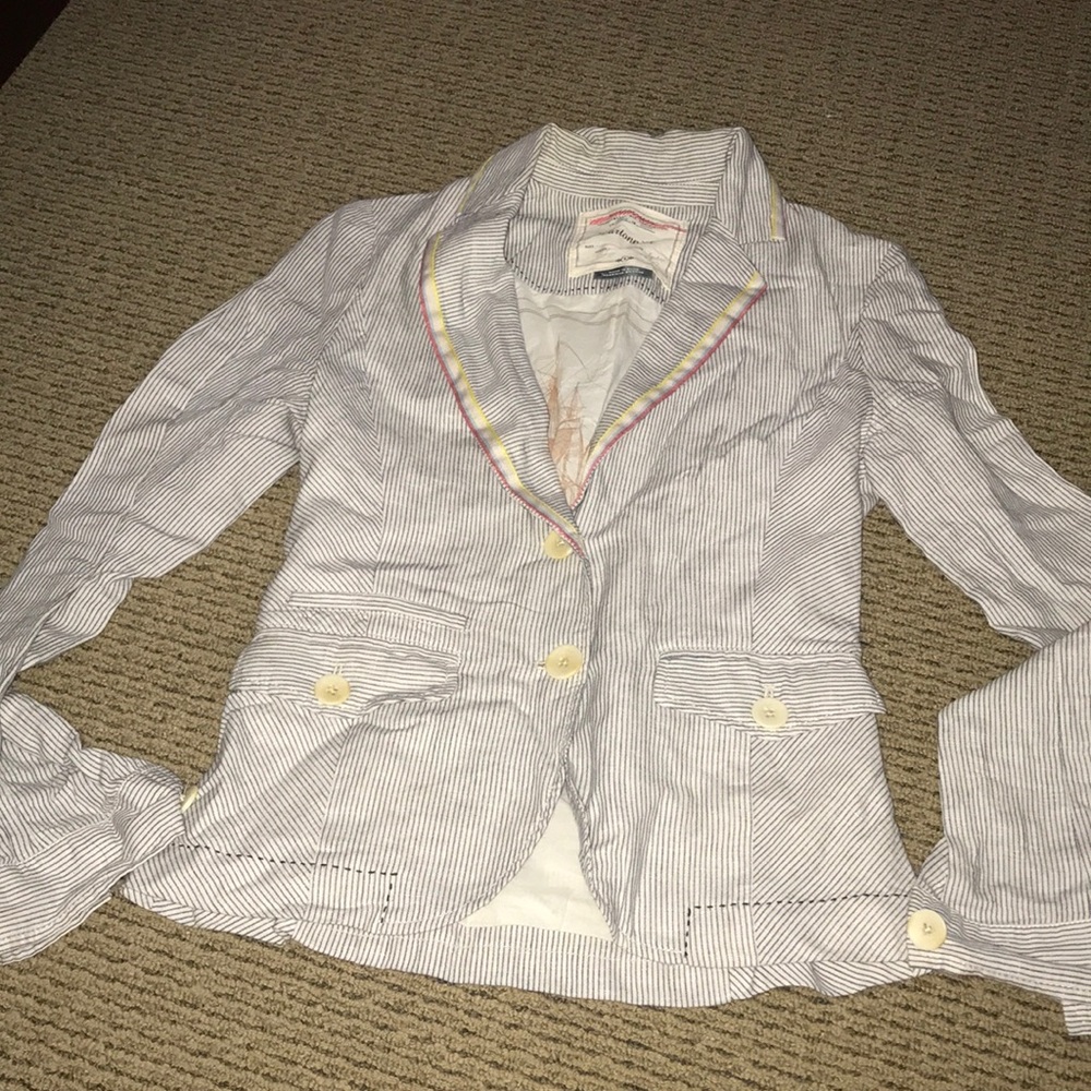 Anthropologie cartonnier blue stripe blazer 0